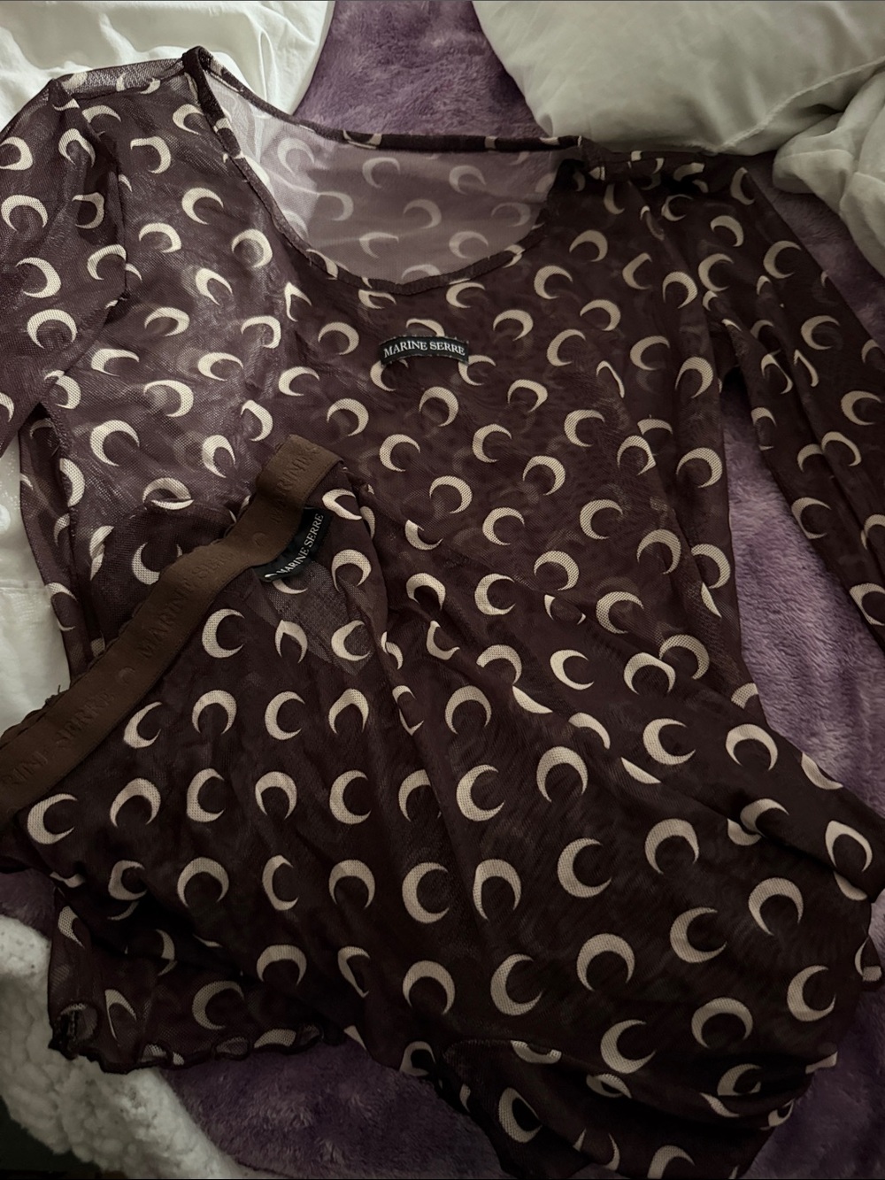 Marine Serre Brown Crescent Moon Mesh Top